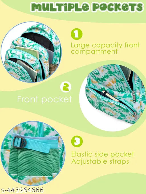 Forest green canvas printed backpack, large capacity waterproof and lightweight with multiple compartments, ideal for commercial travel, fashion, kids, and both boys and girls