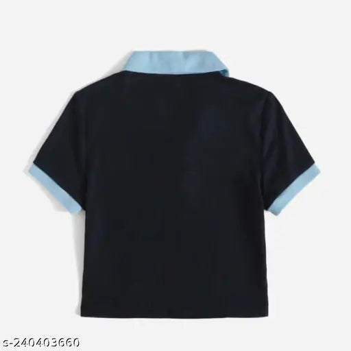 Trendy Lycra crop top for girls, solid net fabric, short sleeves, casual wear, India origin