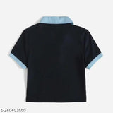 Trendy Lycra crop top for girls, solid net fabric, short sleeves, casual wear, India origin