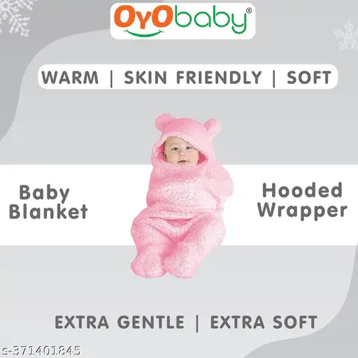 Soft fleece OYO BABY hooded plain baby blanket, ideal for winter (0-6 months), classic evergreen print
