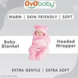 Soft fleece OYO BABY hooded plain baby blanket, ideal for winter (0-6 months), classic evergreen print