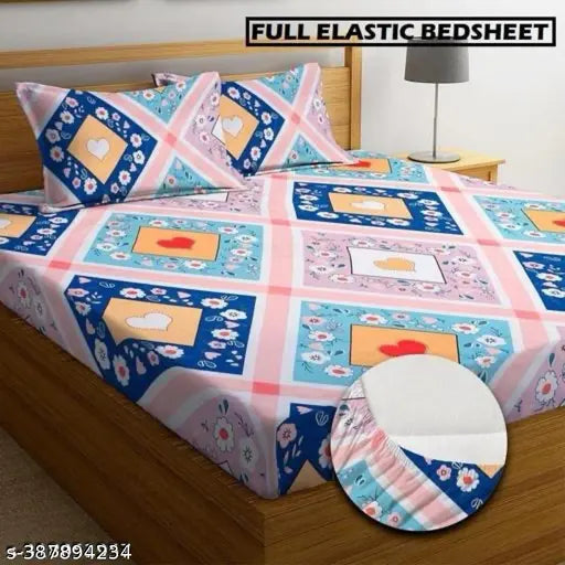 Ethnic motif, superfine cotton king size elastic double bedsheet with two pillow covers, ideal for summer
