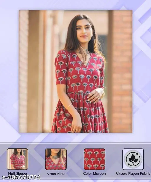 Printed viscose rayon fabric kurti for women, XS-XXXL sizes available, Indian ethnic wear fashion outfit