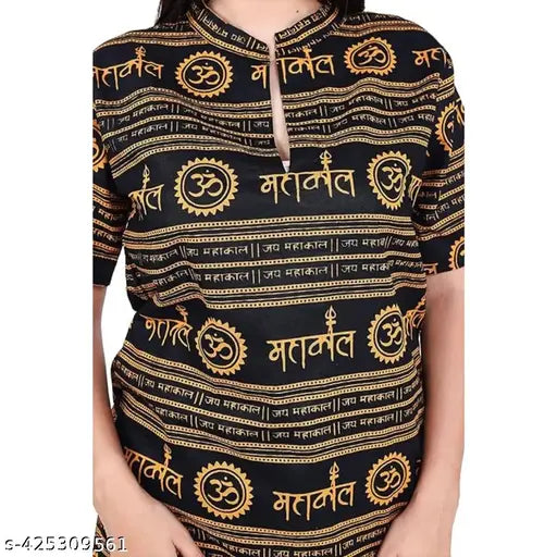 Orange Mahakaal religious print cotton kurta, premium quality for men and women