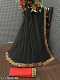 Black lace border Banarasi Georgette saree with separate satin silk blouse, Indian party wear