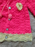 Hand knitted wool sweater for baby girls, self-designed with pink and yellow color, long sleeves, high quality Indian made