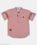 Cotton regular fit kurta with round neck (pink), soft and stylish for babies, solid pattern, long sleeves, sizes: 6-12M, 12-18M, 18-24M, 2-3Y, 3-4Y, India origin