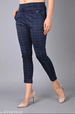NavyBlue and black cotton blend check jeggings pack of 2, women's flattering pants with elasticated waistband and 2 side pockets, great for casual wear and outfits