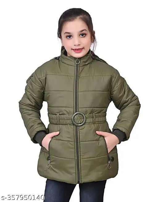 Olive green striped nylon butter jacket for girls and baby girls, Nadwi Collection