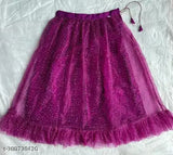 Kids' checkered silk net lehenga choli with semi-stitched blouse, free size. Sleeveless design, Indian origin