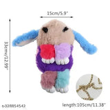 Multicolor plush rabbit sling bag, soft fabric travel handbag for girls, features chain detail, animal pattern design