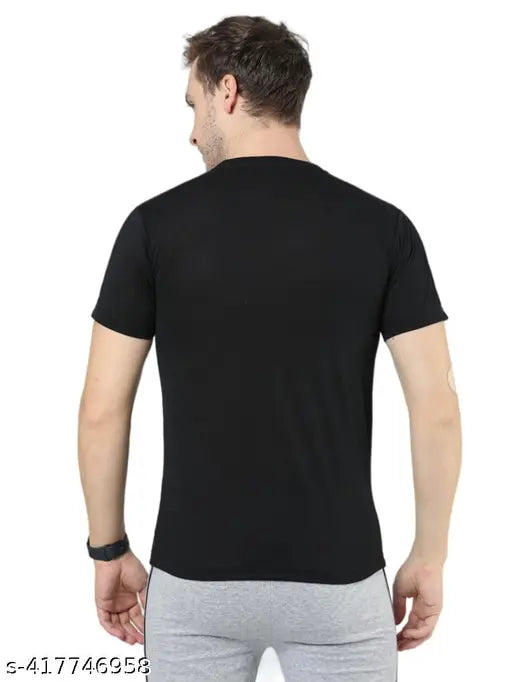 MH round neck polycotton sports t-shirt, solid color with short sleeves, men's size M, L, XL made in India