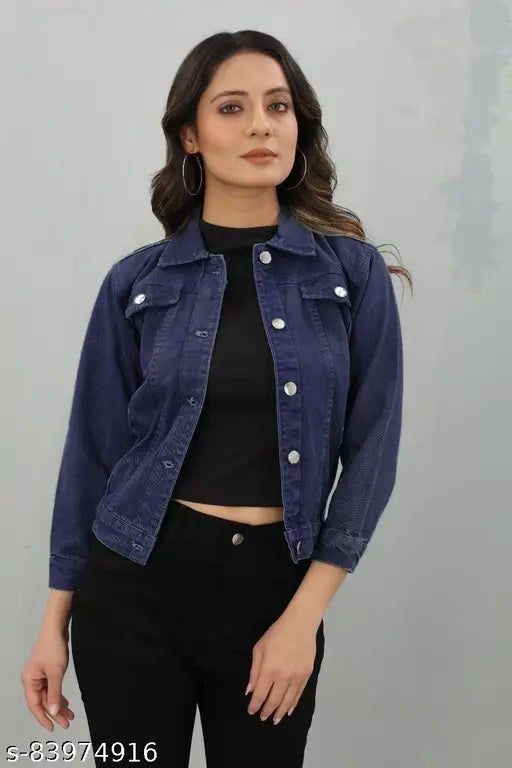 Solid denim long sleeve jackets, 100% denim for men & women. Made in India." (124 characters)