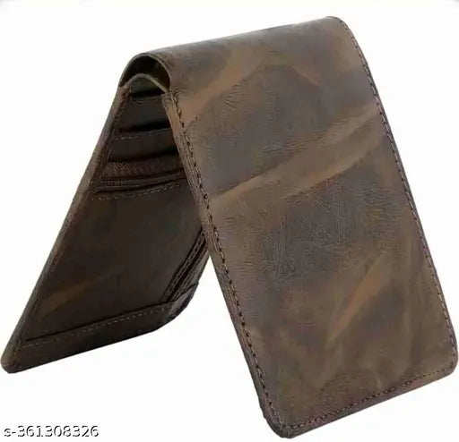 Brown PU, 5-compartment casual men's wallet with latest design, Solid pattern, free size (12cm x 5cm)