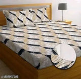 Cotton geometric fitted bedsheets set with 2 pillow covers, ideal for summer on queen or double-sized mattresses