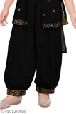 Black sequins and multicolor thread work peplum top with dhoti pants and dupatta, A-line shape for girls, aged 2-15, Indian embroidered clothing set