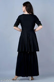 Black rayon kurta set with tassels, solid design from India