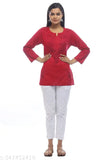 White and golden embroidered cotton kashmiri short kurti with three-quarter sleeves. Handcrafted chikankari art from Lucknow's oldest export brand, Golden Chikan Export." (123 characters)