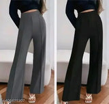 Designer black cotton blend bell bottom palazzo trousers for women, solid net pattern, sizes S-XXL