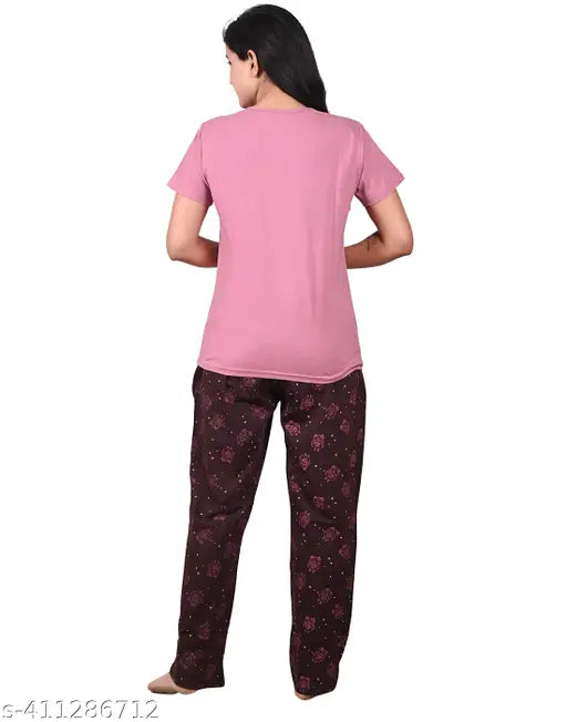 Cotton night suit for women & girls, printed pyjamas and t-shirt set with short sleeves, size XXL from India