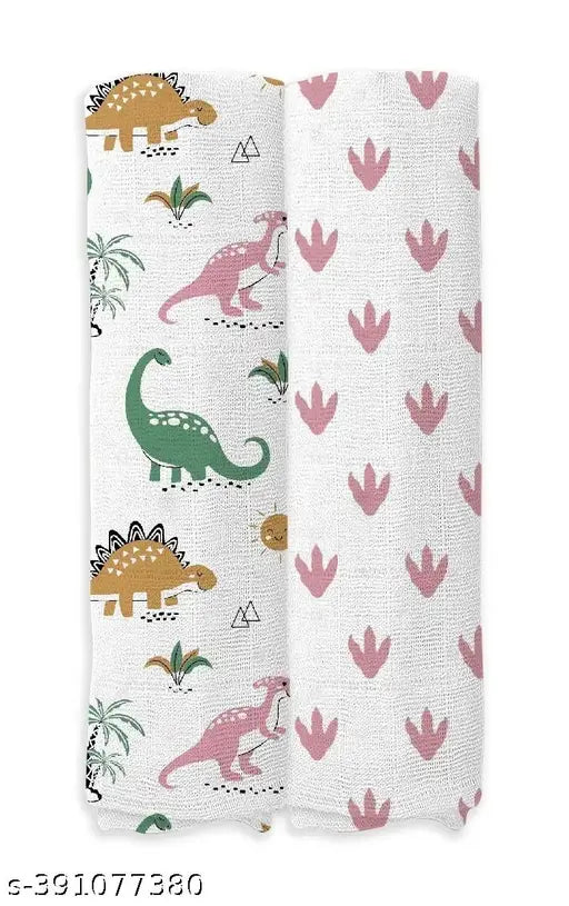 Organic cotton dinosaur leaf swaddles (Pack of 2) - Perfect for newborn babies' AC room use, multipurpose and ultra-soft