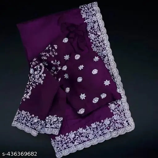 Dupion silk embroidered saree for women, trending design with separate georgette blouse, India origin