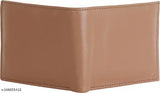 Brown faux leather men's wallet, regular size with 3 card slots and 1 compartment, free size (10cm x 14cm), made in China