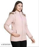 Navy nylon quilted winter jacket for women, solid pattern, long sleeves, easy zip closure