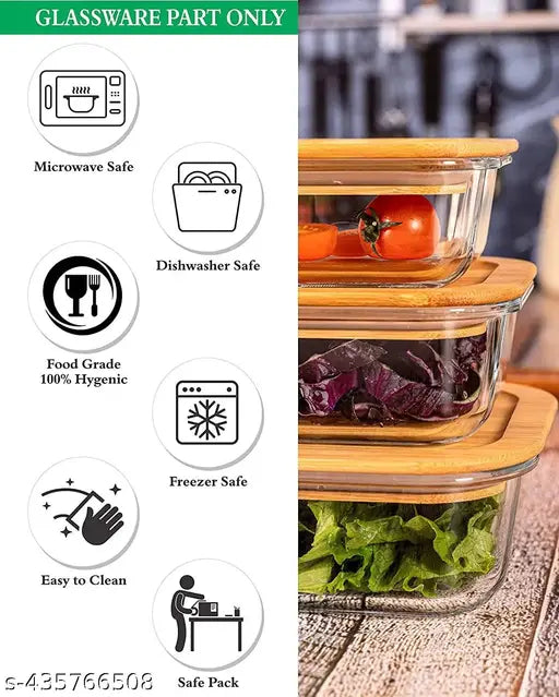 Modern glass jars, pack of 3 - Airtight, square containers in sizes 280ml, 460ml, & 750ml for kitchen storage, made from premium eco-friendly materials