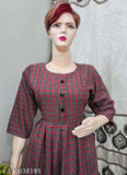 Maroon three-quarter sleeve woolen checkered anarkali kurti for winter, made in India