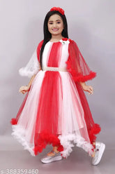 Girls' party wedding dress, net material, printed pattern, long sleeves