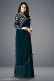 Georgette saree with stylish border, embroidered blouse - Indian traditional wear