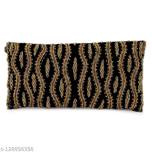 Multicolor velvet embroidery clutch, free size (24x1in), handmade by Indian artisans