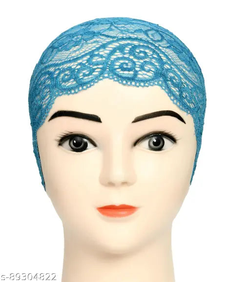 Turquoise Blue Lycra Net Headband, 2 pcs - Women's hijab cap for full head coverage under scarves