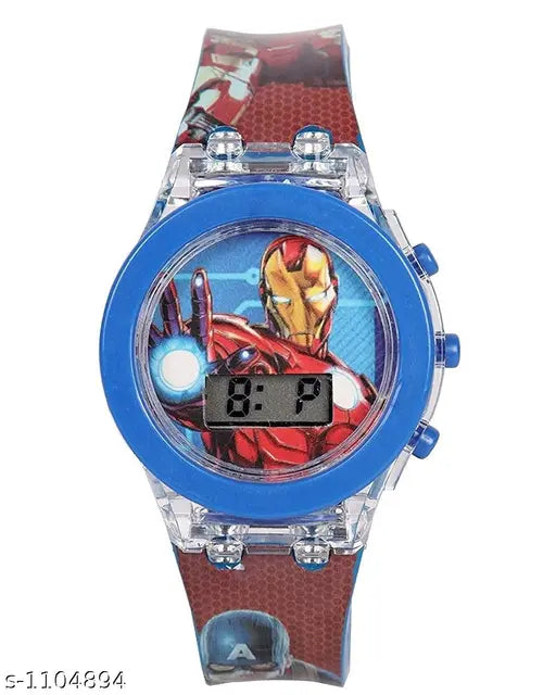 Multicolor glowing kids' watch with cartoon character dial, alloy case and purple rubber strap