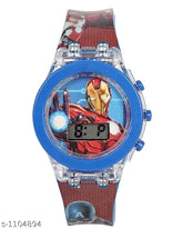 Multicolor glowing kids' watch with cartoon character dial, alloy case and purple rubber strap