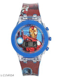 Multicolor glowing kids' watch with cartoon character dial, alloy case and purple rubber strap