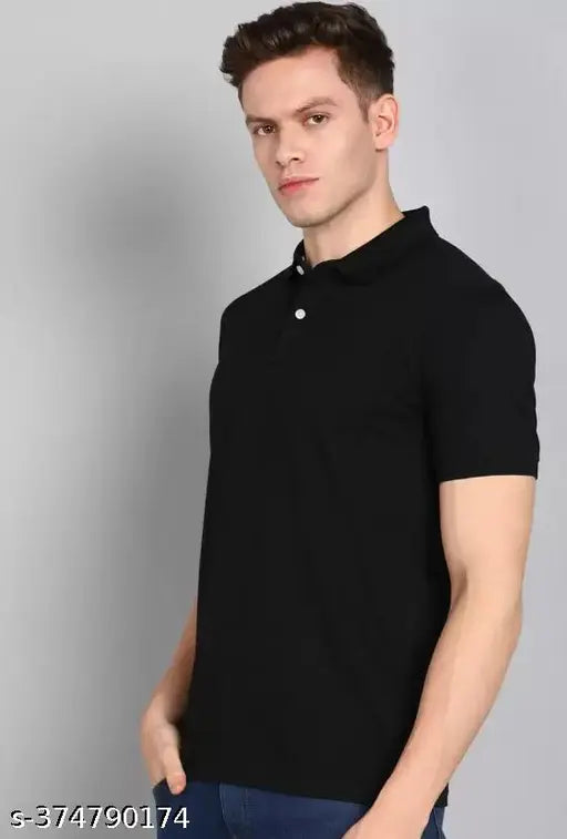 Men's cotton blend regular fit polo neck half sleeve solid casual t-shirt, India origin