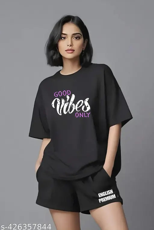 Fashionable cotton blend nightsuit with printed net pattern, available in sizes S-XXL. Casual V-neck jumpsuit for women's fashion." (105 characters)