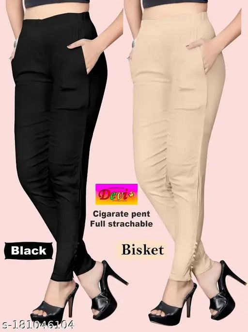 Cotton Lycra solid-colored Cigar Potli pants for girls and women, pack of 2 - perfect casual trousers for every day wear