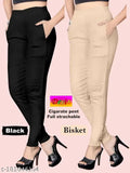 Cotton Lycra solid-colored Cigar Potli pants for girls and women, pack of 2 - perfect casual trousers for every day wear
