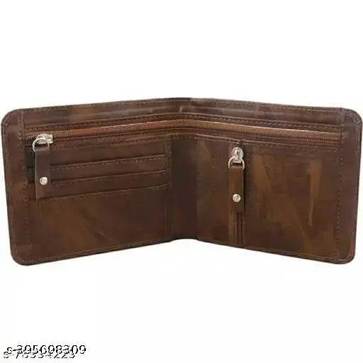 Faux leather wallet, solid color, PU leather, dual zip-lock, 5 card slots, coin compartment, Indian-made accessory