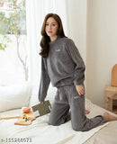 Wool winter warm pyjamas suit, solid color nightwear for ladies