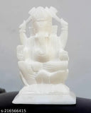 White marble Ganesh idol, spiritual positive energy, home temple decor (5" right trunk)