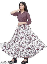 Silk three-quarter sleeve printed net dress combo for girls, Indian rose print, collared neck, suitable for special occasions