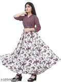 Silk three-quarter sleeve printed net dress combo for girls, Indian rose print, collared neck, suitable for special occasions