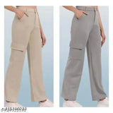 Brown and cream cargo pants set for women, cotton blend solid net cargo pants by Ananya Fashion, available in sizes S-XL