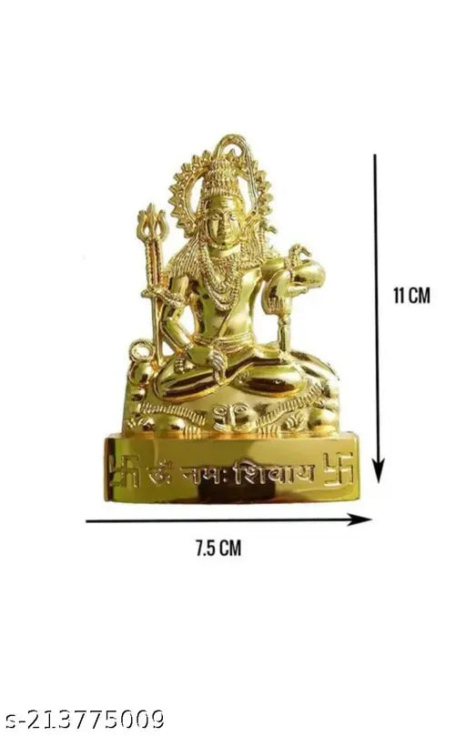 Golden brass Adi Shankara statue, Hindu Lord Shiva Bhole Nath figure, size 12x6 cm. Great for home decor, gifting, and spiritual awakening