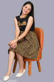Brown tigerprint crepe sleeveless girls dress, fun summer wear for 8-15 years old