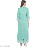 Charvi Rayon Kurta Set with Palazzos, printed net, three-quarter sleeves. Indian women's fashion in M and XL sizes